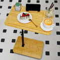 TV Tray Table 360° Swivel Sofa Couch Armrest Tray Bamboo Side Table C Shaped End Table for Small Spaces Snack Dinner Bed Eating Couch Tables That Slide Under