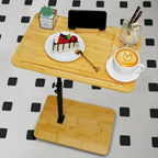 TV Tray Table 360° Swivel Sofa Couch Armrest Tray Bamboo Side Table C Shaped End Table for Small Spaces Snack Dinner Bed Eating Couch Tables That Slide Under