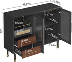 ARTPOWER 48" Coffee Bar Cabinet with Wine Racks and Drawers, Modern Buffet Sideboard with Pull-Out Wine Storage, Liquor Bar Cart for Kitchen, Dining Room, Living Room (Black)