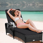 HAPPYGRILL Patio Chaise Lounge, Outdoor Rattan Wicker Recliner Chair with Thick Cushion, Lumbar Pillow, Adjustable Backrest for Garden Porch Lawn Poolside (1)