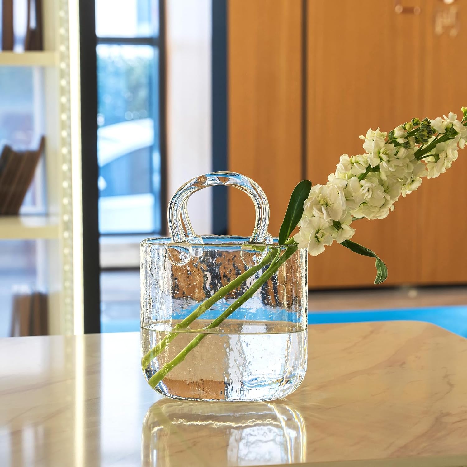 Clear Glass vases, Handbag Shaped Cases Can Hold Flowers or Fish, Suitable for Home and Office Decoration, Birthday Gifts, Bubble Design, Transparent