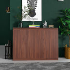 holzart 43" Walnut Brown Buffet Cabinet Sideboard with Storage - Modern 3-Door Wood Grain Kitchen Cupboard & Coffee Bar Station for Dining Room, Living Room - Adjustable Shelf, 43.3" W x 31.5" H