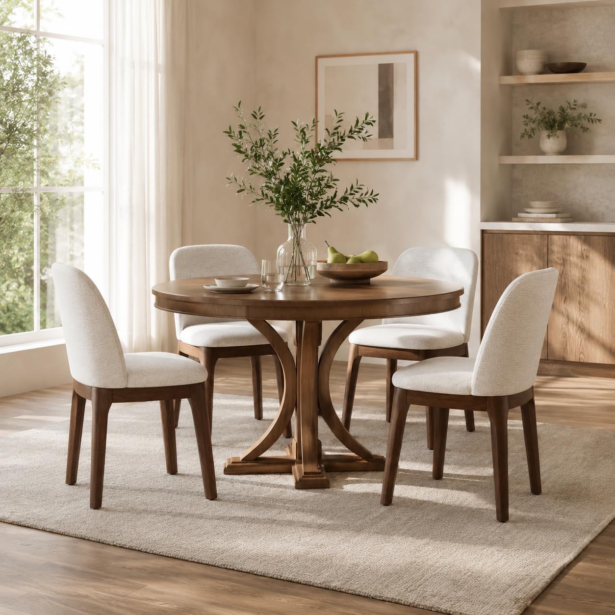 MALOL Wooden Dining Chairs Set of 4, Upholstered Kitchen & Dining Room Chairs with Thickened Wooden Legs, Farmhouse Side Chairs, Beige