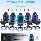 Mr IRONSTONE RGB Gaming Chair with Bluetooth Speakers, Ergonomic Gamer Chair with LED Lights, Vibration Lumbar Support, Footrest and High Back Reclining Design for Adults, Blue