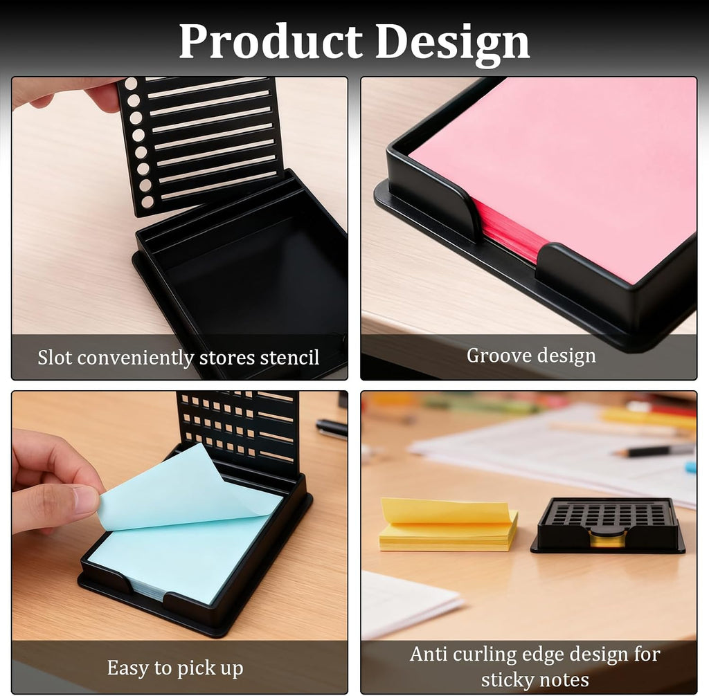 Sticky Note Stencil and Holder with 5 Templates, Reusable 3"x3" Template Compatible with Post It Notes for Office and Home