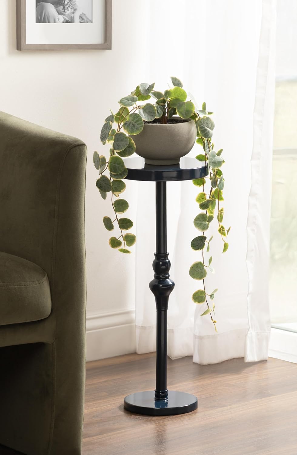 Kate and Laurel Stratton Vintage Round Pedestal Drink Table; 9 x 9 x 22; Navy Blue; Decorative Mini Table for Use as Indoor Plant Stand or Cute Living Room Accent