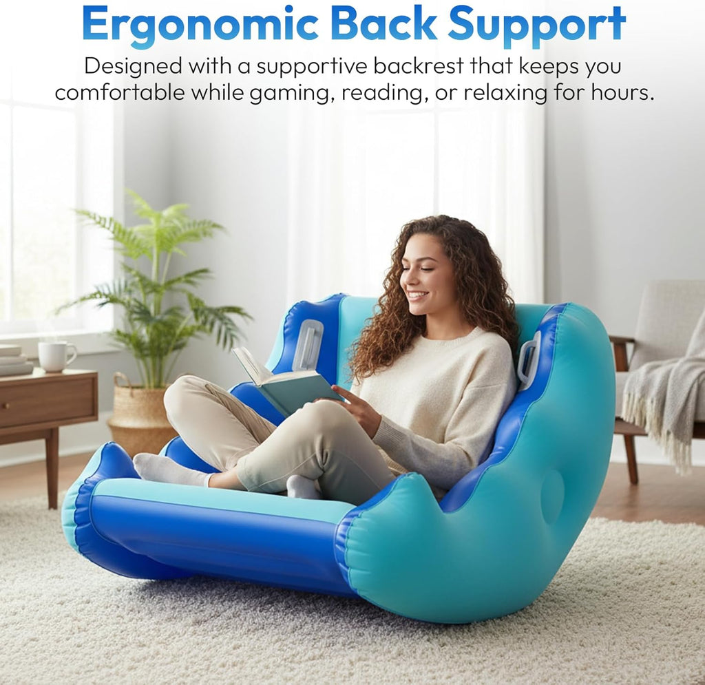 Inflatable Sensory Rocking Chair – Air Pump Included, Portable Air Lounge Seat with Back Support & Handles, Indoor Outdoor Relaxation Chair for Kids, Teens & Adults, Lightweight Rocker for Bedroom