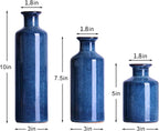 Navy Blue Ceramic Vase Set 3 for Home Decor, Dining Table Centerpiece Farmhouse Fireplace Decor, Living Room Decoration, Bookshelf and Entrance Centerpieces