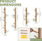 Vertical Coat Rack Wall Mounted - Height 20 Inches, Oak Wood Vertical Hat Rack for Wall with 5 Hooks, Modern Coat Rack Tree for Hanging Hats, Jackets, Bags in Entryway Bedroom Office