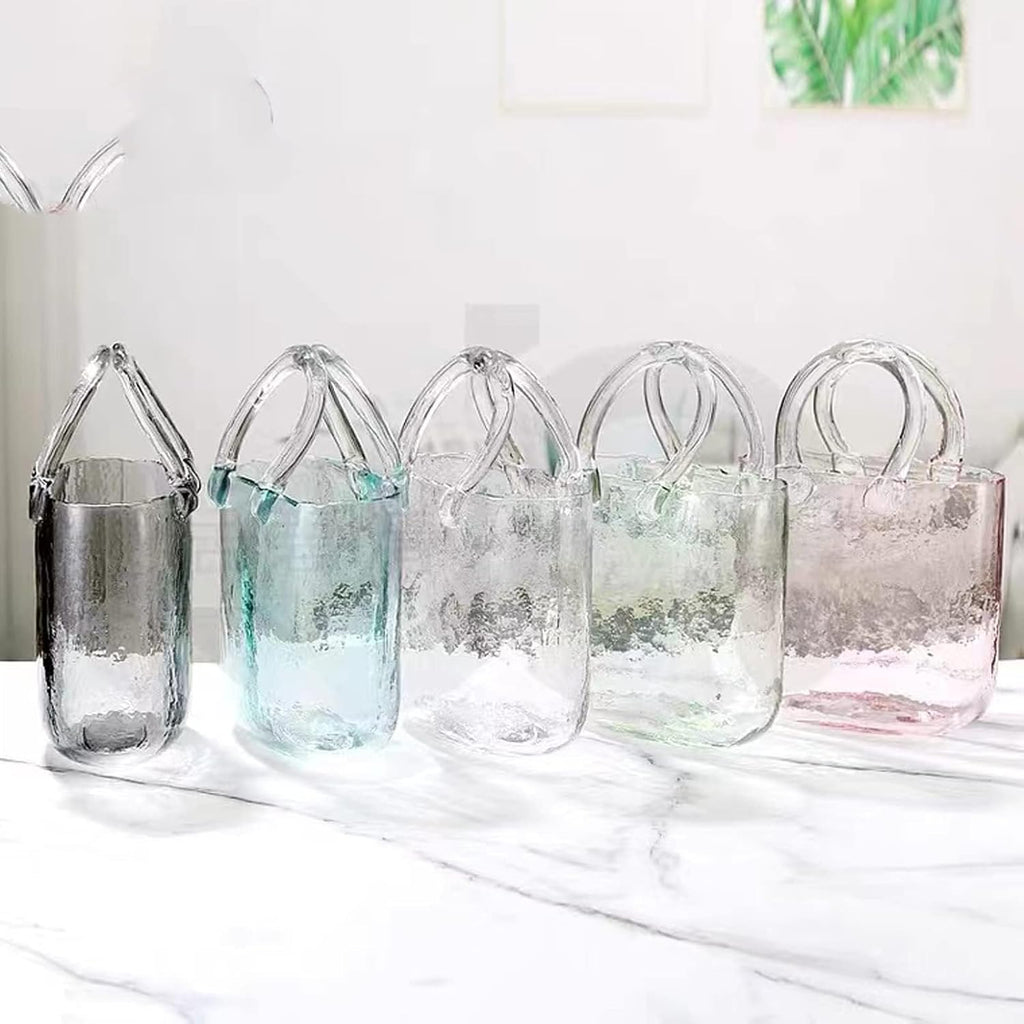 Glass Purse Vase, Handbag-Shaped Flower Vase with Handle, Clear Glass Vases for Home Décor, Weddings, Events, Office, or Table Centerpieces