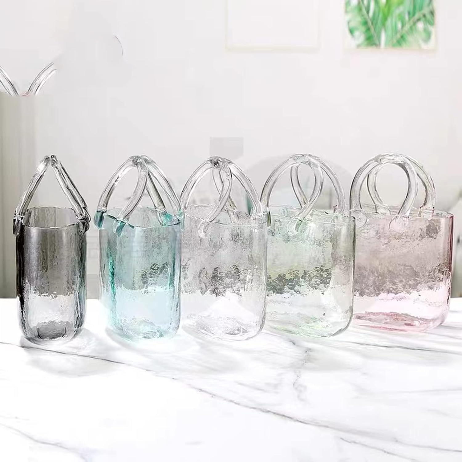Glass Purse Vase, Handbag-Shaped Flower Vase with Handle, Clear Glass Vases for Home Décor, Weddings, Events, Office, or Table Centerpieces