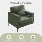 Oversized Accent Chair with Metal Legs,Comfy Armchair and a Half,Modern Century Single Sofa Extra Large Reading Club Chair for Bedroom,Living Room,and Apartment,Chenille,Green