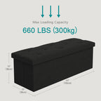 VECELO 43'' Folding Storage Ottoman Bench, Storage Chest, Linen Fabric Foot Rest Stool, 158L Storage Footstools for Bedroom and Living Room, Holds up to 660 lbs, JBlack