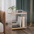 Acrylic and Wood End Table with 2-Tier Storage, Side Table for Couch Dinner Coffee Drink Table TV Snack Tray Modern Minimalist Nightstand for Living Room, 18.9 Inch, Clear (Wood)