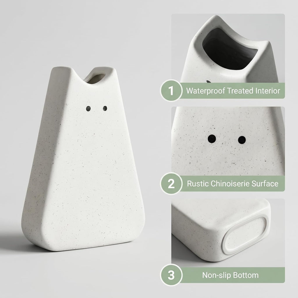Adorable White Cat Vase - Modern, Simple & Creative Ceramic Flower Vase, Perfect Unique Gift for Girls, Women, Mothers & Cat Lovers - Ideal for Home Decor
