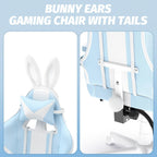 Ferghana Kawaii Bunny Ears Gaming Chair, Cute Gamer Chair with Footrest and Massage, Leather Ergonomic Computer Game Chairs for Girls Adults Teens Kids Light Blue