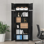 Wanfu Metal Storage Cabinet, 87" H x 32" W x 16" D Locking Storage Cabinets with 4 Adjustable Shelves and Top Cabinet for Office, Garage, Home-Black