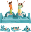 16PCS Modular Kids Play Couch Versatile Toddler Sofa Bed with Washable Covers Convertible Foam Sofa for Playroom Bedroom Creative Fort Building Set for Boys & Girls (Cyan)
