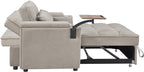 Auvsoce 65'' Convertible Sleeper Sofa Bed with Adjustable Backrest, Chaise Lounge, Side Table & USB/Type-C Ports – Stylish & Functional Addition to Any Living Room (Khaki)