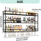 71in Wall Mounted Wine Rack, Wine Rack Wall Mounted with Wine Glass Rack, Metal Bottle Display Shelf Wine Cups Hanging Holder, for Home Bar Cafe Dining Room Decoration (A-BLACK, 70.8 * 10 * 35.5IN)