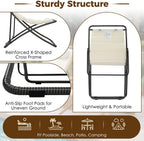 Outdoor Folding Lounge Chair Set of 2, Rattan Outdoor Patio Sling Chairs with Adjustable Backrest, Thick Cushioned & Detachable Headrest, Portable Beach Sling Chair for Poolside Backyard (Black)