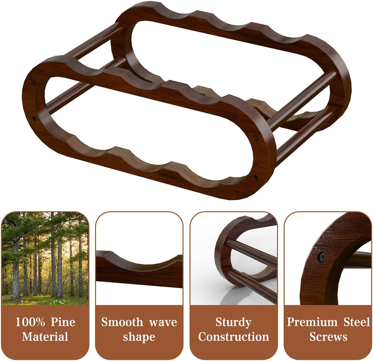PEKER Wine Rack – Small Countertop Wine Rack & Wine Bottle Holder for Cabinet and Countertop, Stylish Natural Wood Wine Holder Claret