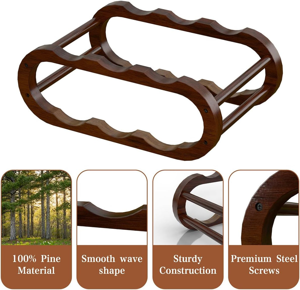 PEKER Wine Rack – Small Countertop Wine Rack & Wine Bottle Holder for Cabinet and Countertop, Stylish Natural Wood Wine Holder Claret