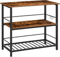 HOOBRO Kitchen Island with Wine Rack, Industrial Island Counter with Hooks and Protective Rails, 3 Tier Kitchen Shelf with Large Workstation, Easy Assembly, Rustic Brown BF02ZD01