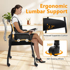 KLASIKA Ergonomic Mesh Back Armchairs with Non-Slip Mute Casters and Upholstered Fabric Thickened Seat, Reception Guest Chair with Lumbar Support for School Church Office Conference Room, Black 8Pack