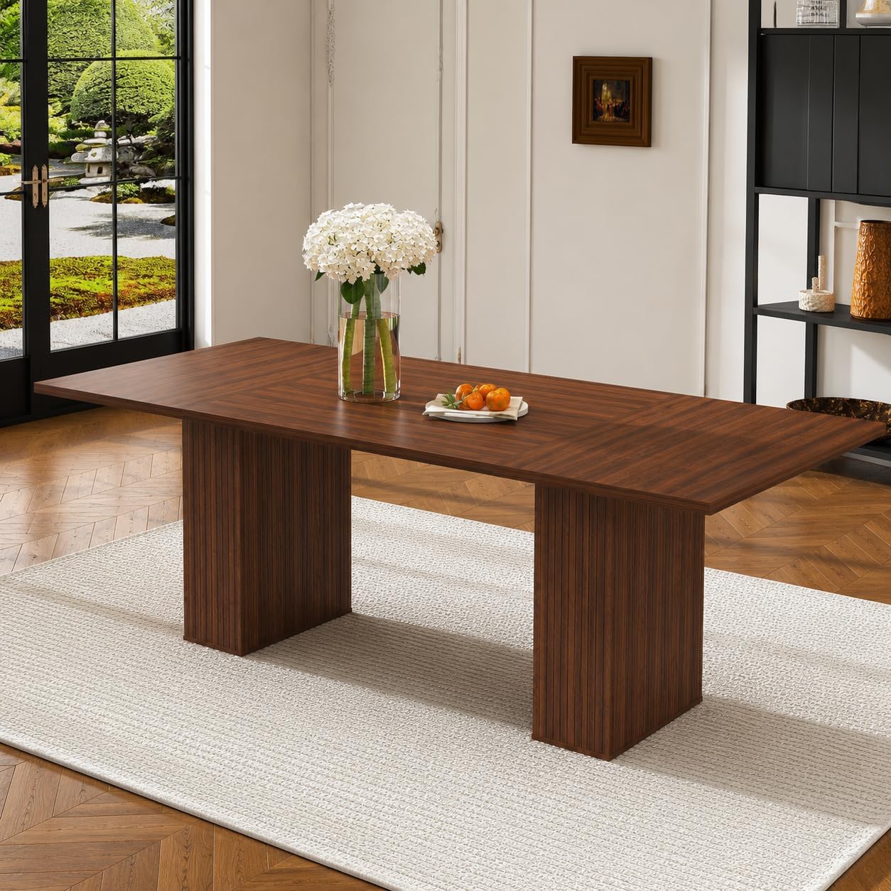 79" Wood Dining Table, Walnut Brown Wood Grain