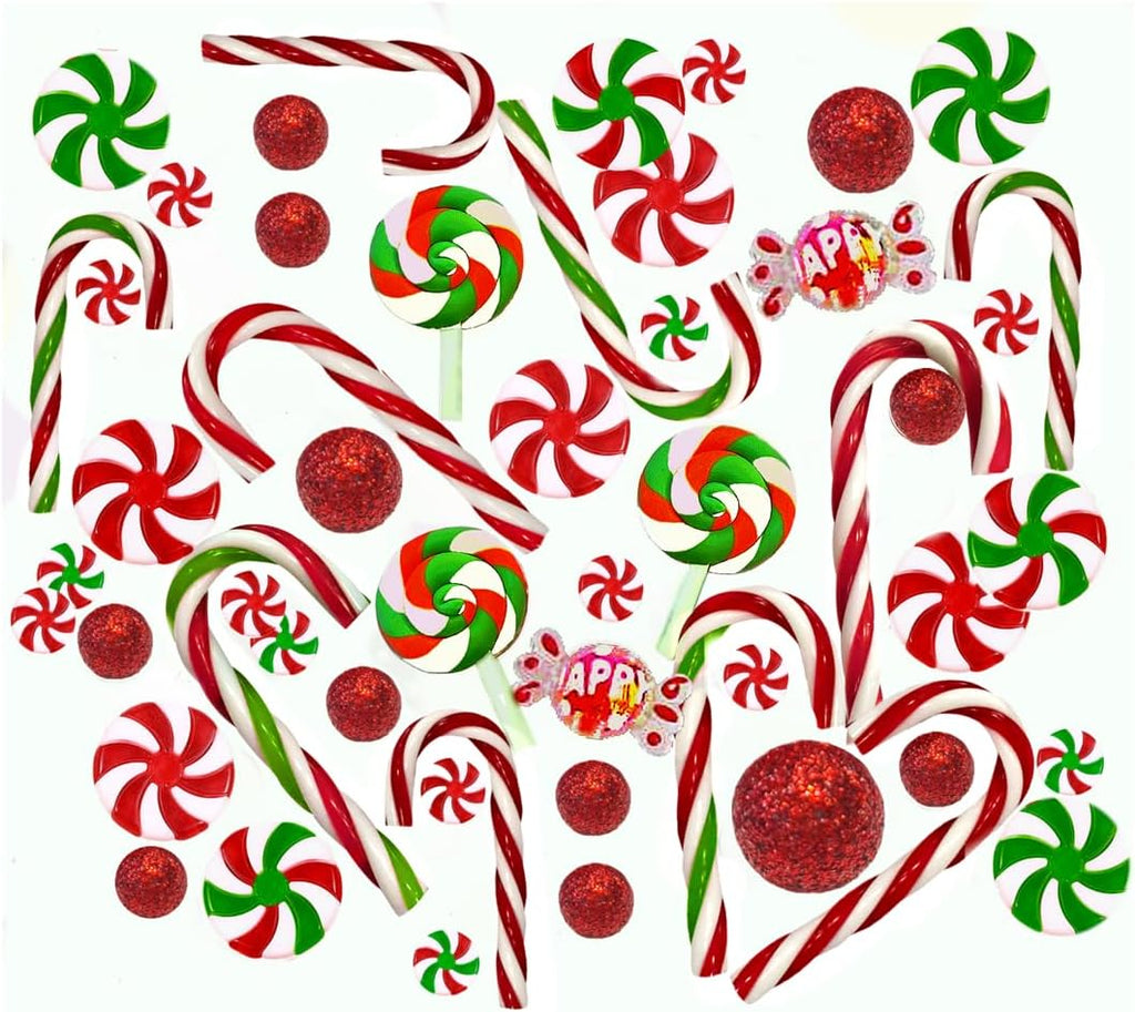50 Floating Christmas Red and Green Candy Canes Peppermints Lollipops Pearls Vase Decorations-Large Sizes-Fills 4 Medium Size Vases (Not Included)-with Measured Floating Gels Kit