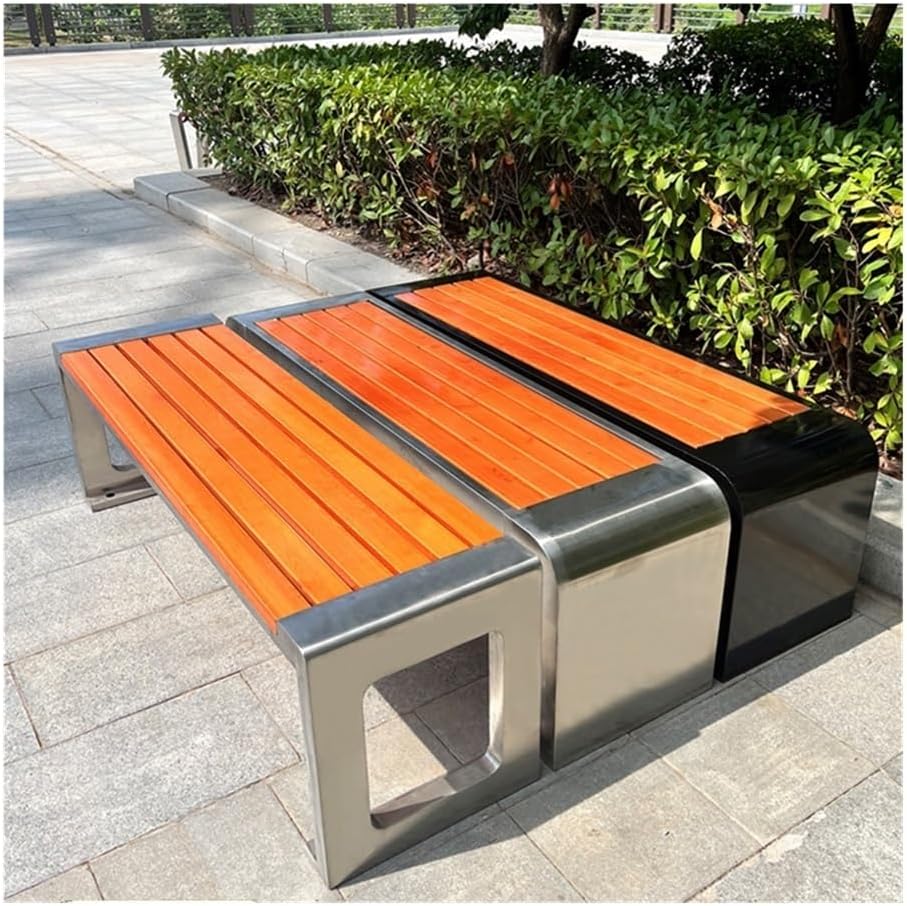 Patio Benches Stainless Steel Park ChairOutdoor BenchesBenchesCourtyardCommunity Leisure(220cm)