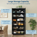 TROPOW Kitchen Pantry Storage Cabinet, 67" Tall Food Pantry with Adjustable Shelves & Anti-Tip Design, Large Kitchen Hutch Cabinet for Dining Room Living Room, Black