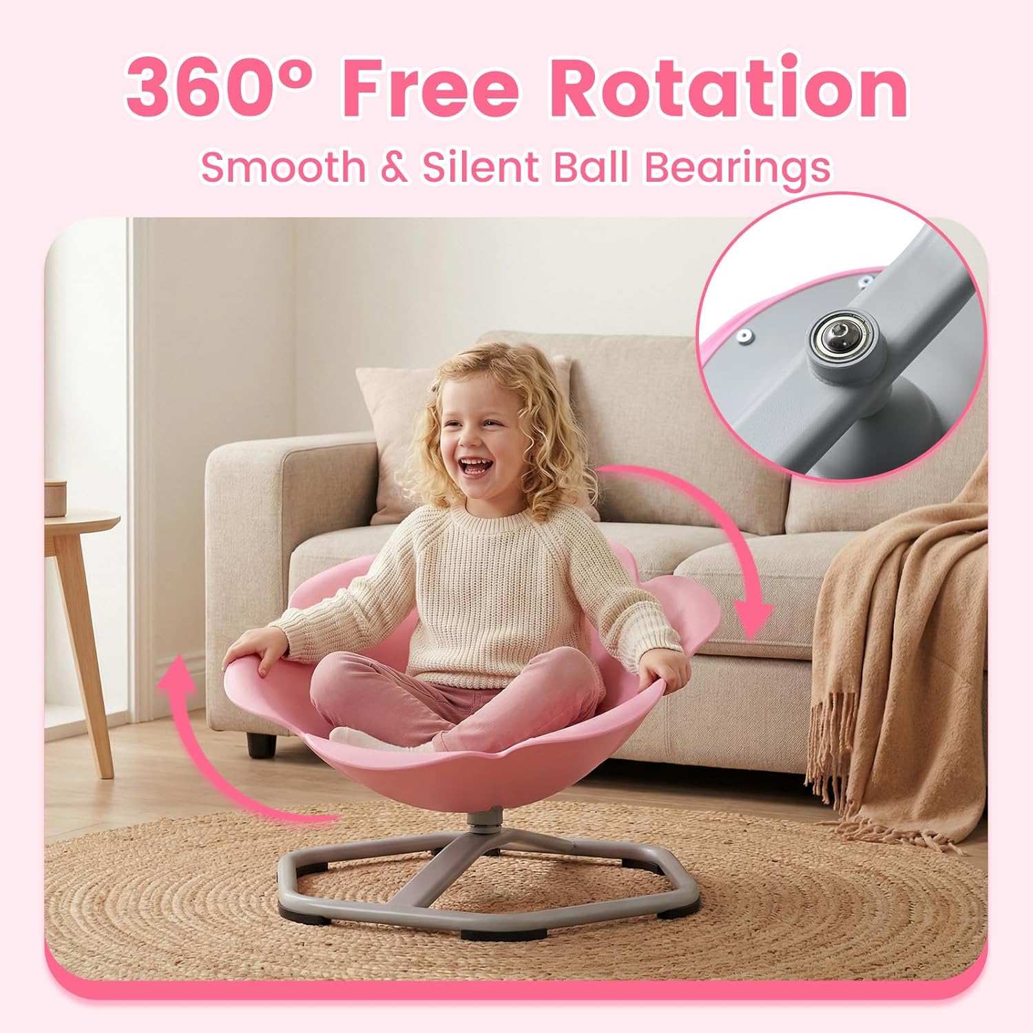 Olakids Sensory Spinning Chair, Flower Shape 360° Swivel Seat for Autistic Kids Autism ADHD Children with Non-Slip Design, Sit and Spin Toy for Body Balance Coordination Training (Pink)