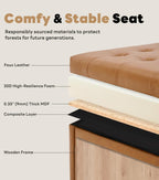 Tbfit Large Square Storage Ottoman Bench, Button Tufted Upholstered Coffee Table Ottoman with Wooden Legs, Oversized Storage Ottomans Toy Box Footrest for Living Room, Camel PU