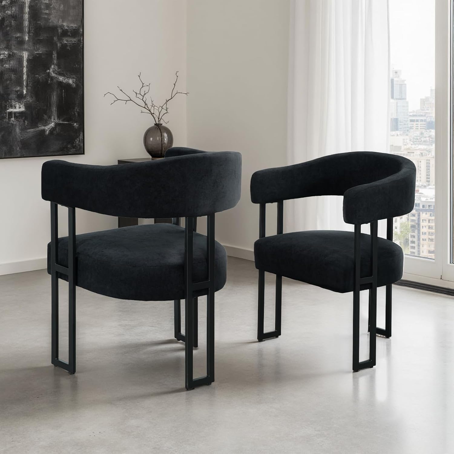 SIMTONAL Boucle Dining Chairs Set of 4-Black Accent Chairs with Arms, Soft Teddy Fleece Upholstered Armchairs for Kitchen Dining Living Room