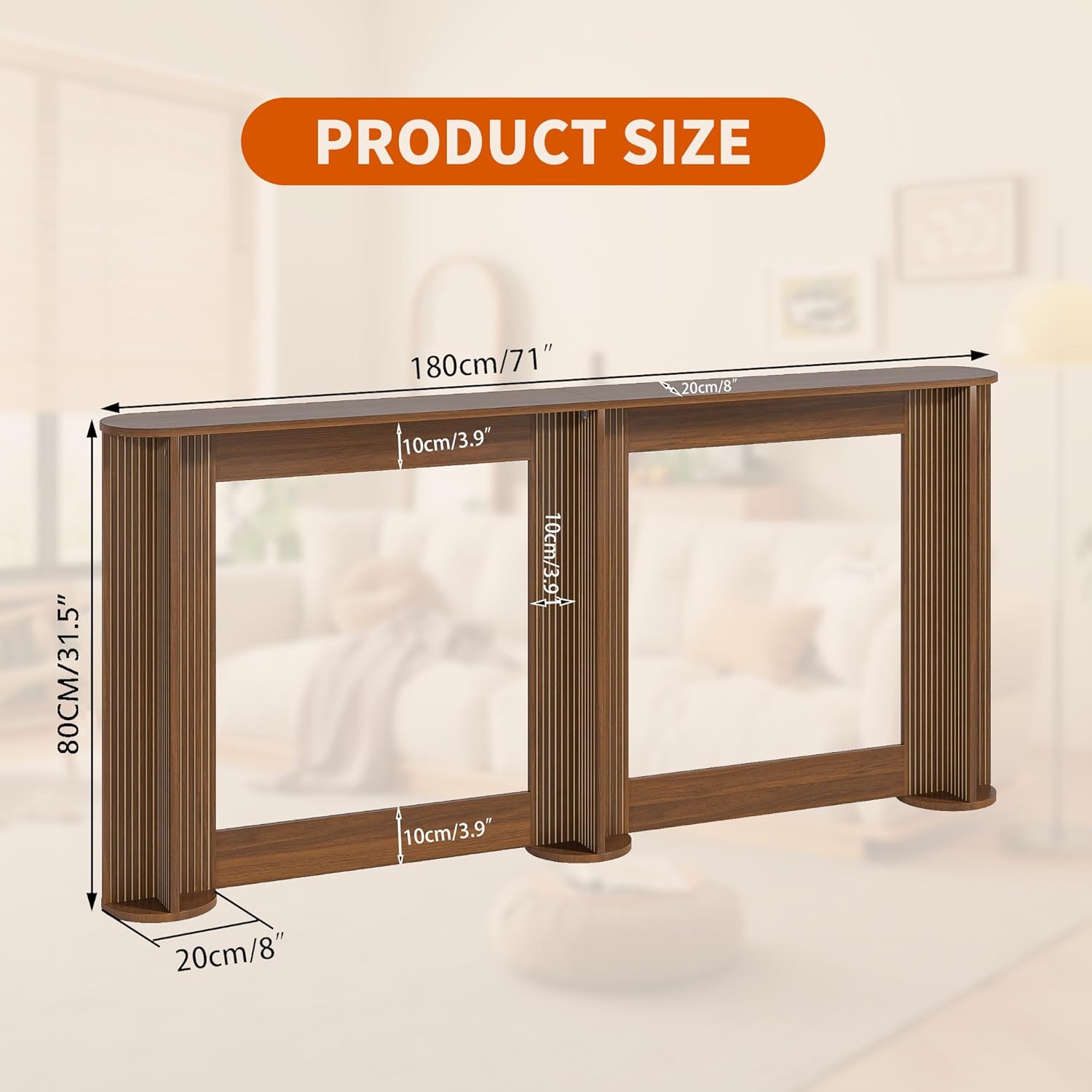 71 Inch Narrow Console Table Behind Couch, Mid-Century Modern Fluted Skinny Entryway Table, Long Slim Sofa Table for Hallway, Living Room, Wood, Brown, Walnut