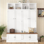 LUMISOL Farmhouse Hall Tree with Bench and Shoe Storage, Entryway Bench with Coat Rack, Hooks, 8 Cabinets & 4 Top Cubbies for Mudroom, Entrance, Hallway, White