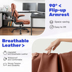 High Back Executive Office Chair - Ergonomic Computer Desk with Rocking Function, Leather Managerial with Adjustable Flip-Up Armrests and Lumbar Support