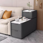 Modern Sofa Side Table with 3 Drawers, PU Leather Nightstand with Silent Rails, Pine Wood Frame, for Small Spaces, Living Room Bedroom(Gray,31.5x11.8x30.7in)