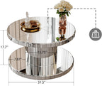Double Tier Luxury Round Mirror Coffee End Table with Glass 31.5" Diameter Sofa Side Table for Living Room, Light Luxury Design, Sturdy Frame