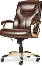 Amazon Basics Executive High Back Office Chair, Adjustable Height, Tilt, Swivel, Padded Armrests, Brown/Gold