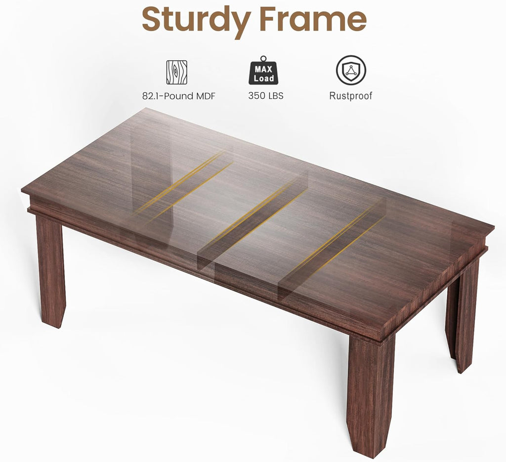 GarveeHome Farmhouse Dining Table for 6-8 People, 71 in Long Kitchen Tables with Wooden Sturdy Frame, 6 ft Large Rectangular Dinner Table for Dining Room, Kitchen (Brown, 71" Non-extendable)