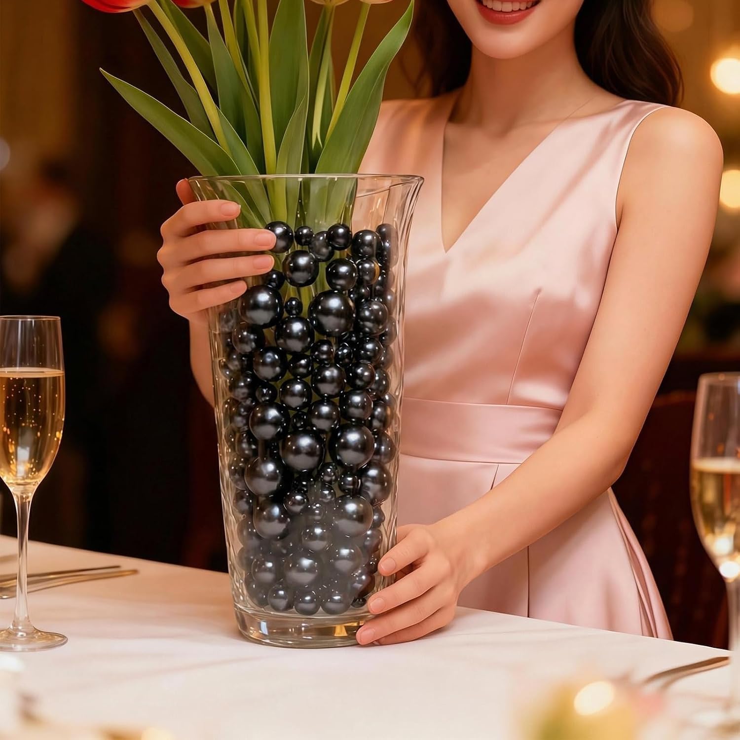 260Pcs Black Vase Filler Beads for Centerpieces,No Hole Faux Pearl 8/14/20mm,for Vase Filling Decorations, Candle Centerpieces, Wedding Centerpieces, Home Party Decor.