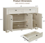 ONBRILL 48 Inches Sideboard Buffet Cabinet with Storage, Farmhouse Sideboard with 2 Drawers and 3 Doors, Wood Coffee Bar Cabinet with Adjustable Shelves for Living Room, Kitchen, Hallway, White
