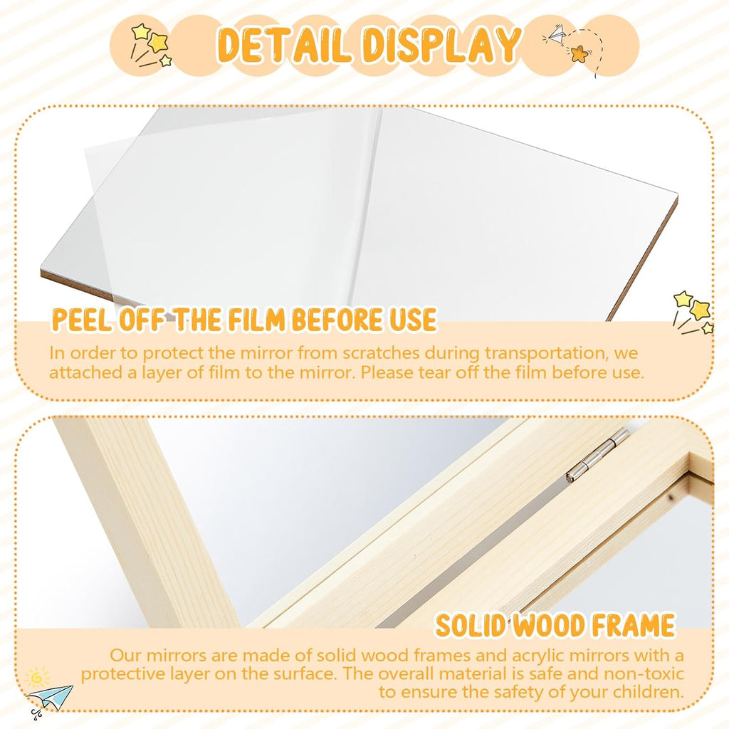 Threehoney Montessori & Reggio Sensory Tri-fold Mirror Early Classroom Observation Area Light and Shadow Play Multi-Dimensional Angle Observation Suitable for Light Table School Supply