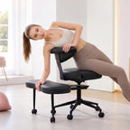 Ergonomic Cross-Legged Office Chair – Adjustable Height, Enhanced Lumbar Support, 360° Swivel, Wide Meditation & Yoga Kneeling Seat, Sturdy Steel Base, Wheels – PU Leather Black