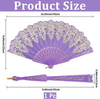 CREATCABIN Blue Violet Handheld Folding Fan for Women Foldable Chinese Japanese Vintage Fan Plastic Embroidered Flower Flapper Hand for Party Wedding Church Dancing Show Decoration 23x42cm