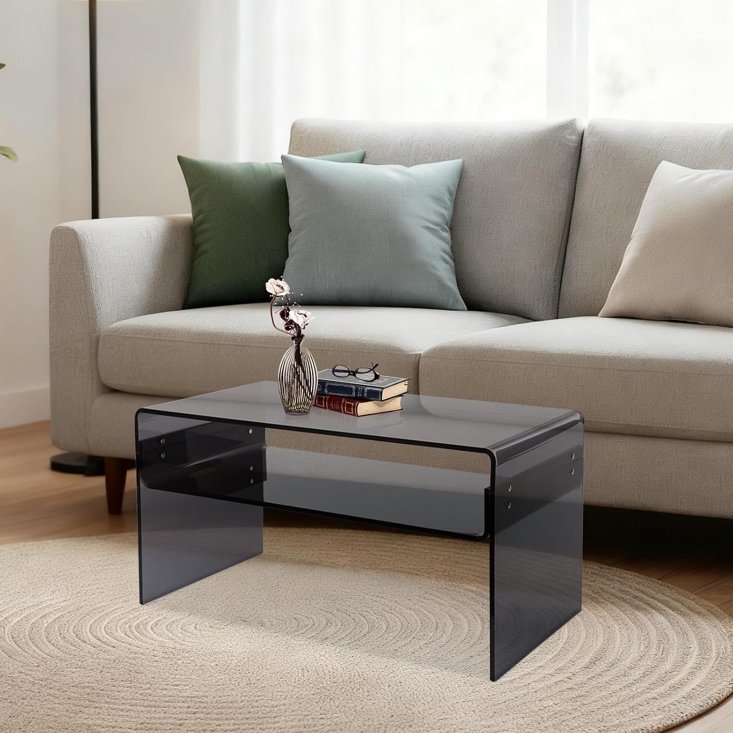 Acrylic Side Table 2-Tier - Modern Rectangular Open Storage Coffee Table, Clear Rectangle Side Table Furniture for Home Office Reception and Bedroom