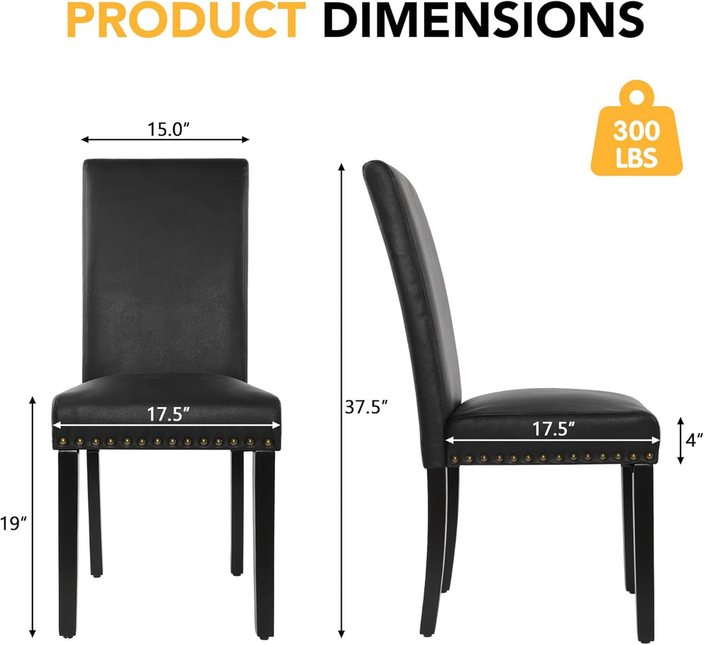 LSSPAID Dining Chairs Set of 2, PU Leather Upholstered Dining Room Chairs with Nailhead Trim and Solid Wood Legs for Home and Kitchen, Black